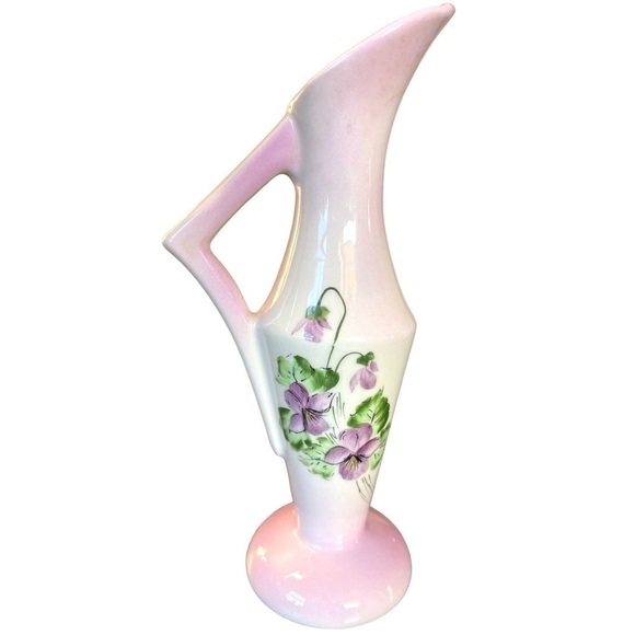 HAND painted vintage vase, violets motif, artisan made, excellent condition - Picture 3 of 5